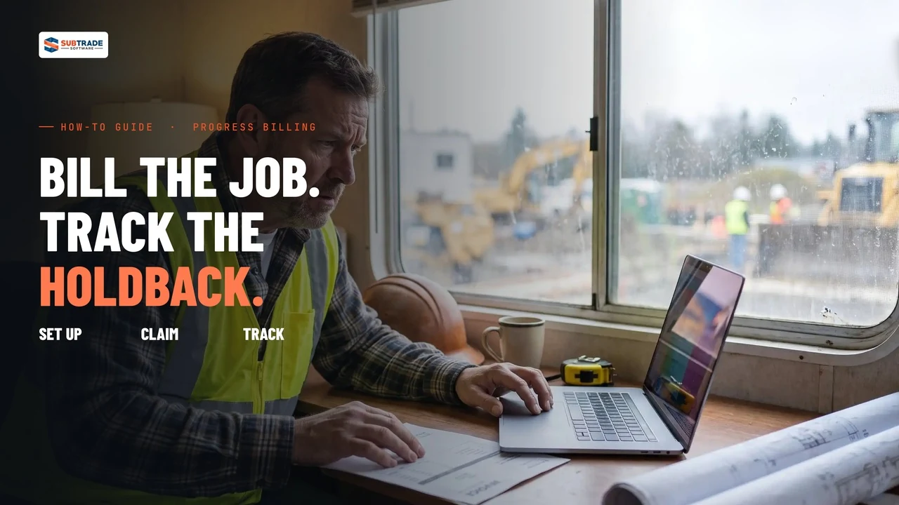 Play the SubTrade Progress Billing walkthrough, bill the job and track the holdback