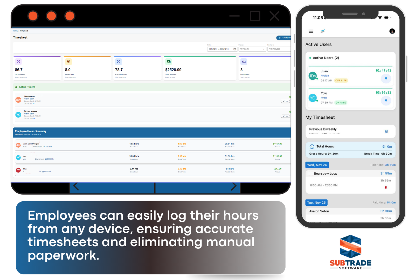Time tracking software on devices