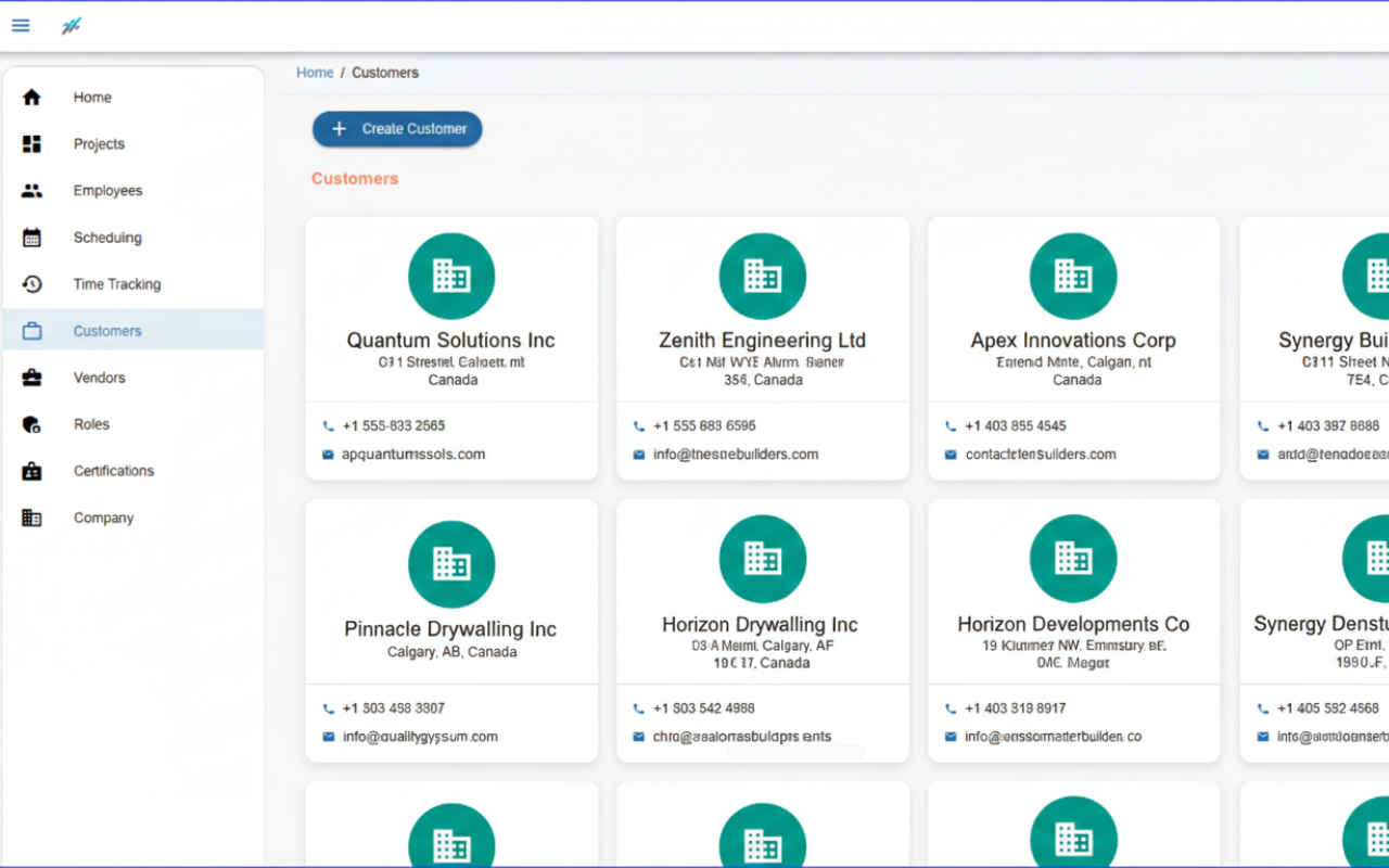 SubTrade CRM and vendor management screen showing a pipeline of general contractor leads tagged as hot, warm, and cold — alongside vendor contacts with purchase history and follow-up reminders, giving trade contractors a single place to grow their GC relationships and manage supplier partnerships.
